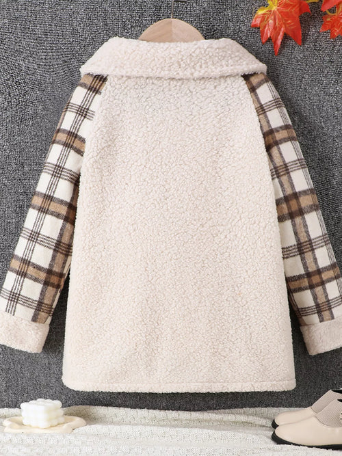 Children's Cozy Plaid Sleeve Fleece Jacket by Trendsi