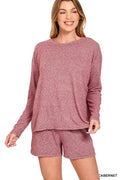 Zenana Soft Melange Long Sleeve Tee and Shorts Set by Trendsi