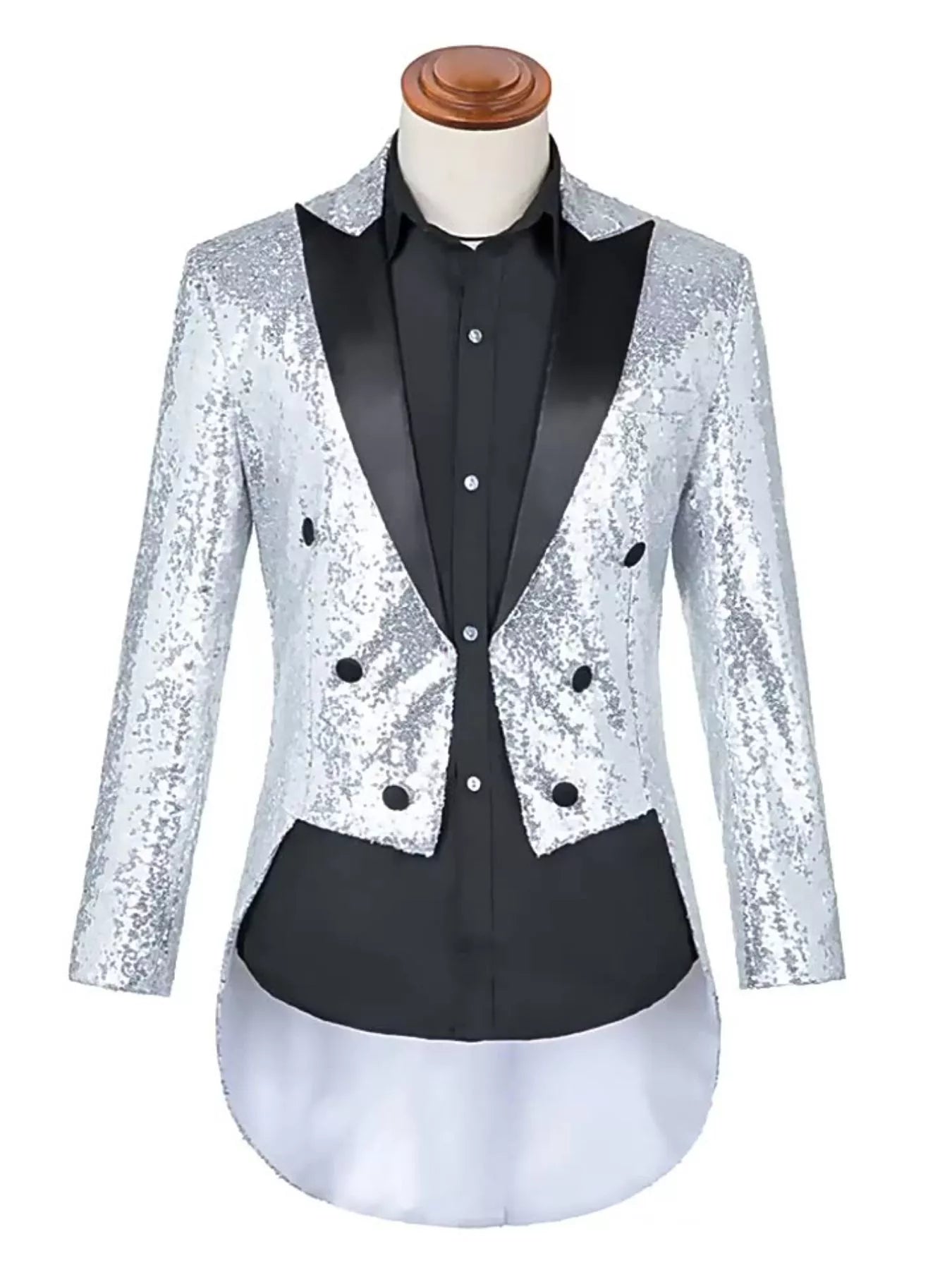 Men's Plus Size Sequin Button Up Long Sleeve Tailcoat Blazer by Trendsi