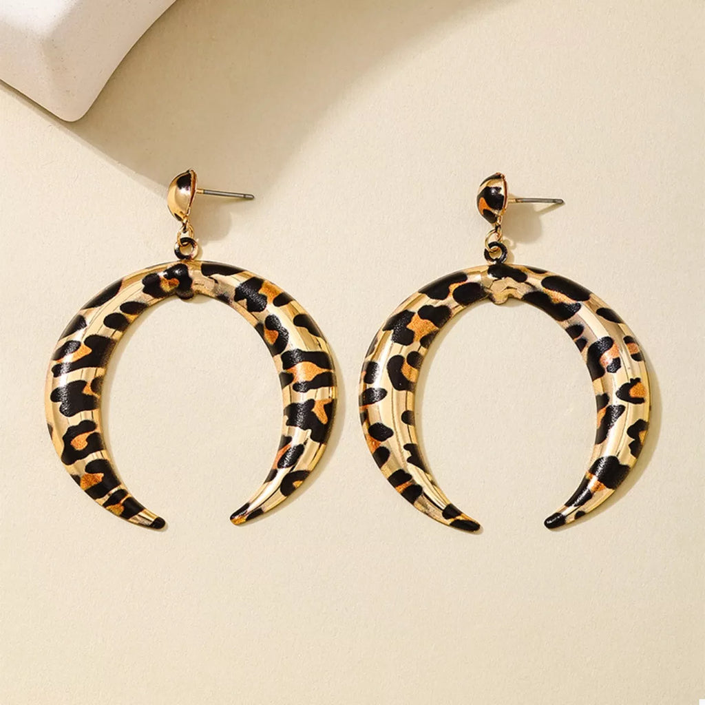 Leopard Crescent Dangle Earrings by Trendsi