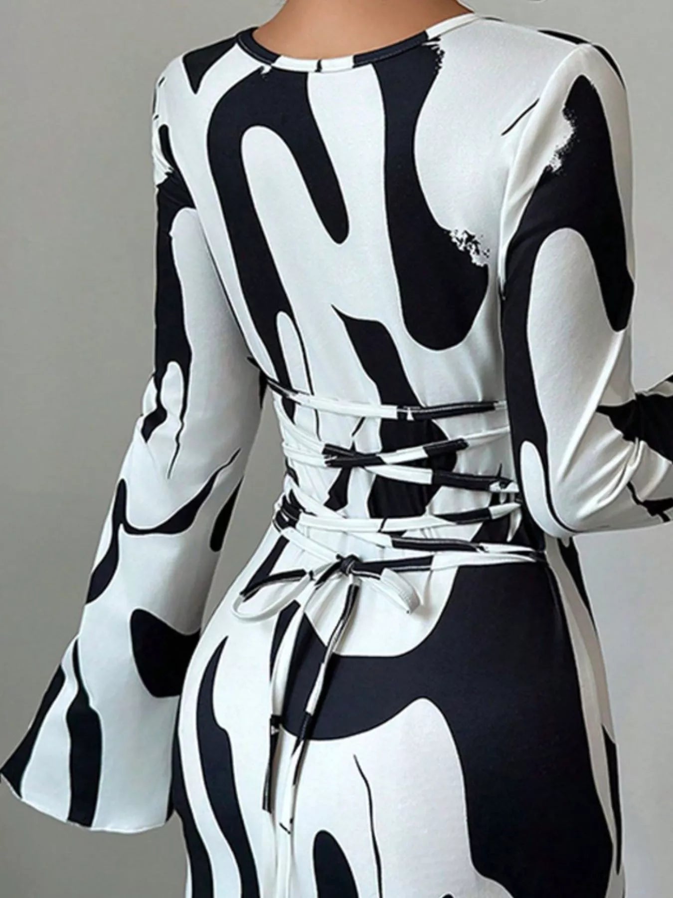 Abstract Print Long Sleeve Maxi Dress by Trendsi