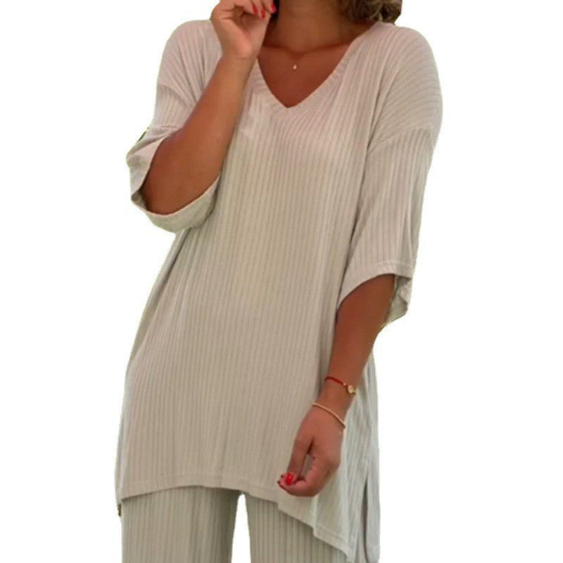 European And American Knitwear Top Two-piece Set Casual And Comfortable Baggy Straight Trousers by DC-THE CEO