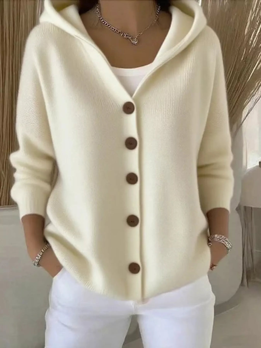 Full Size Hooded Button-Front Soft Knit Cardigan Plus Size by Trendsi