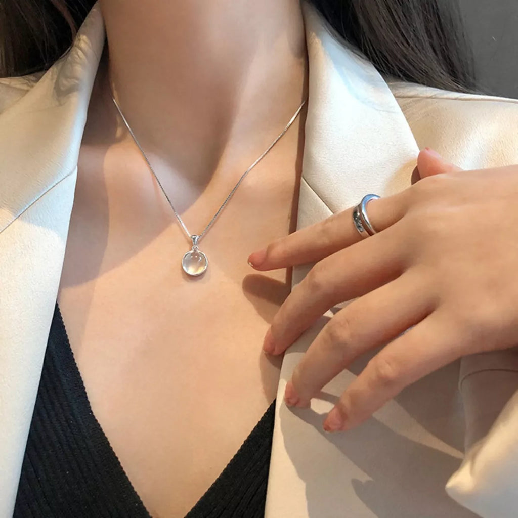 925 Sterling Silver Cat's Eye Stone Pendant Necklace by Trendsi