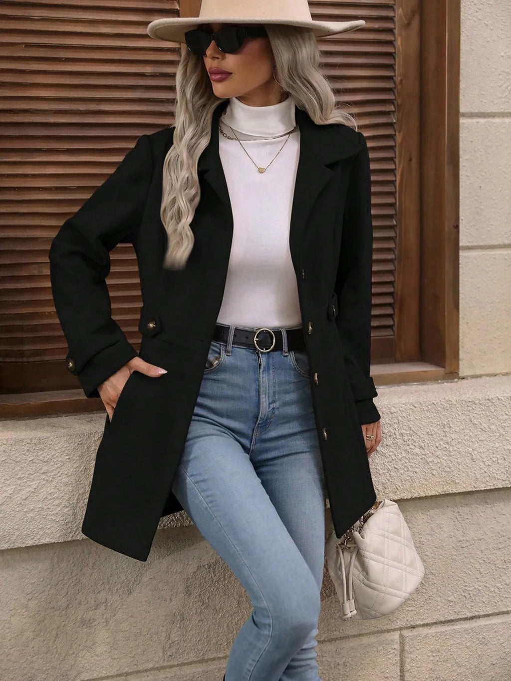 Button Up Long Sleeve Coat by Trendsi