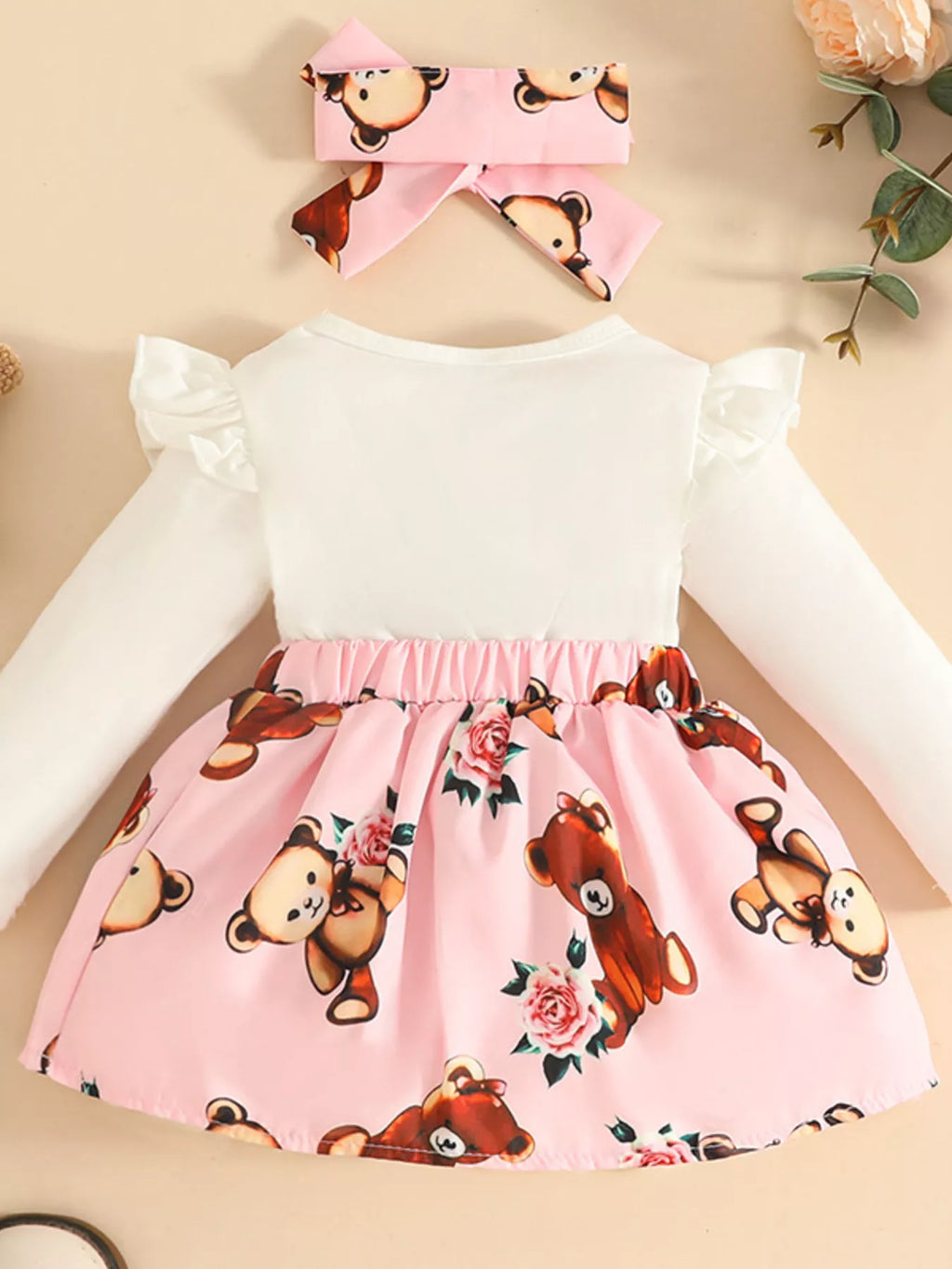 Children's Bear Long Sleeve Dress with Headband by Trendsi