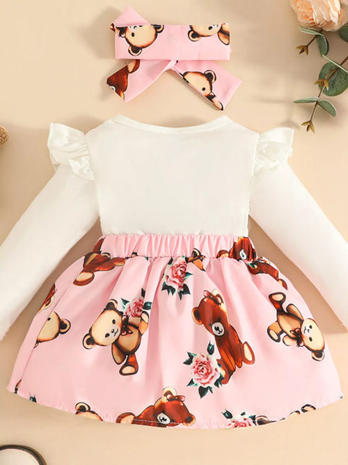 Children's Bear Long Sleeve Dress with Headband by Trendsi