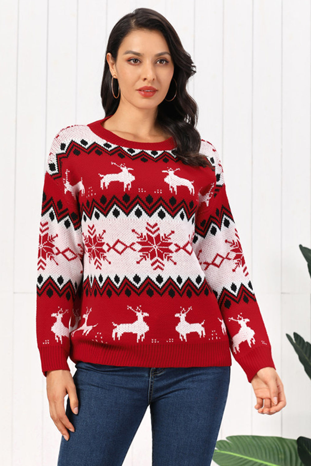 Reindeer Round Neck Sweater by Trendsi