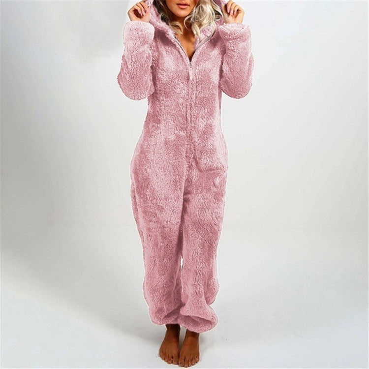 Fleece-lined Thickened Furry Jumpsuit Hooded Pajamas by DC-THE CEO