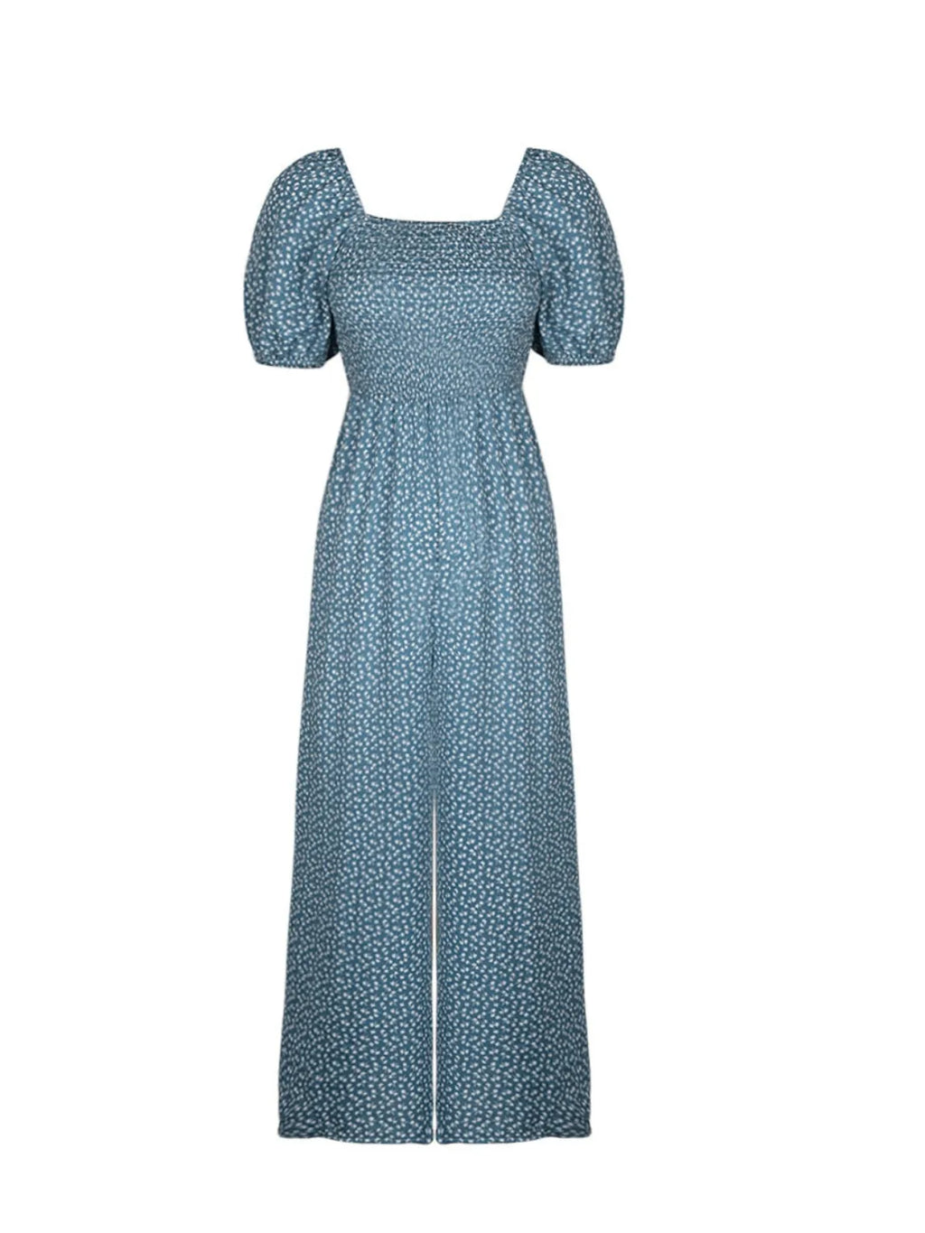 Printed Square Neck Puff Sleeve Jumpsuit by Trendsi