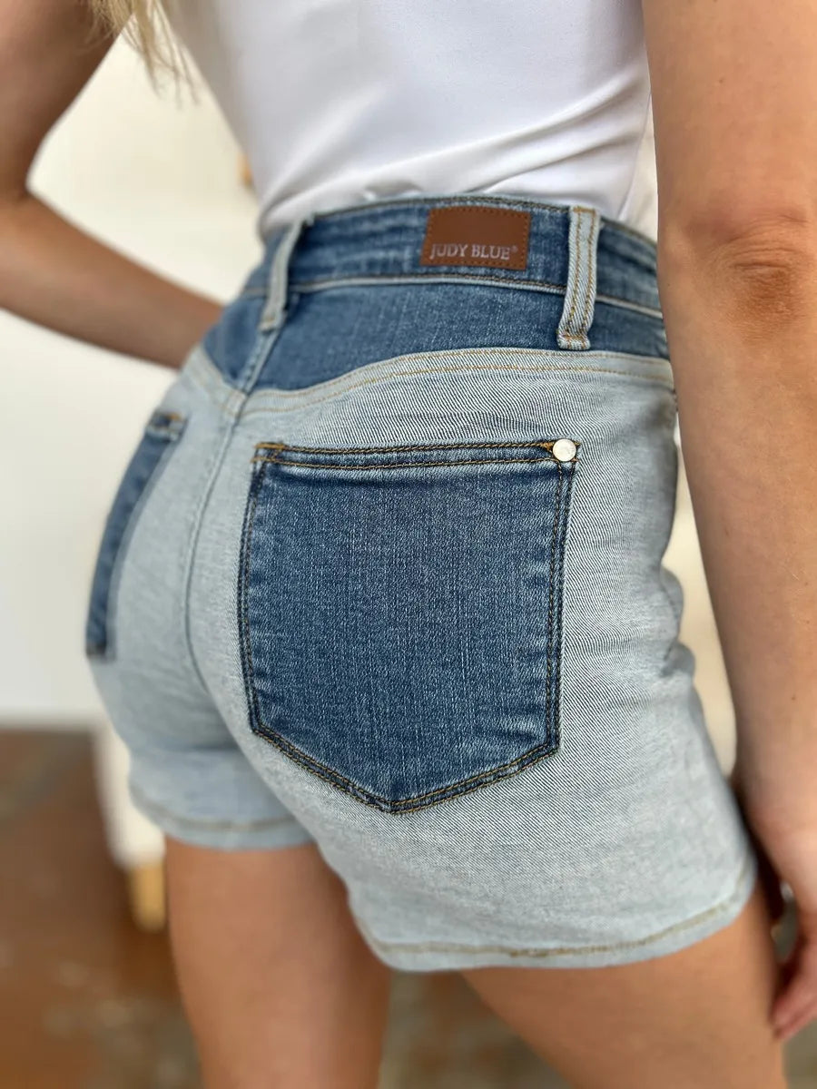 Judy Blue Full Size Color Block Denim Shorts by Trendsi