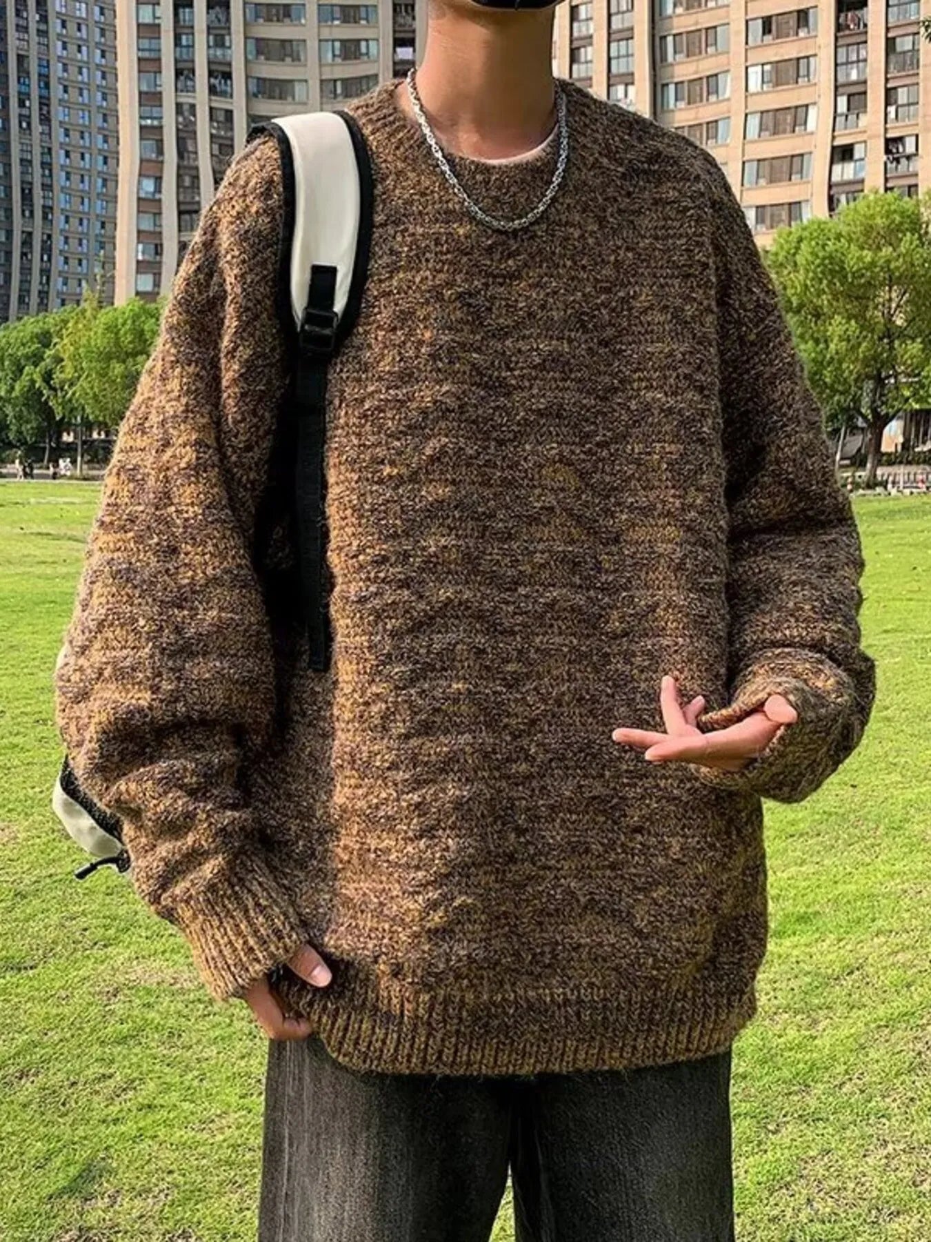 Men's Textured Knit Pullover Sweater by Trendsi