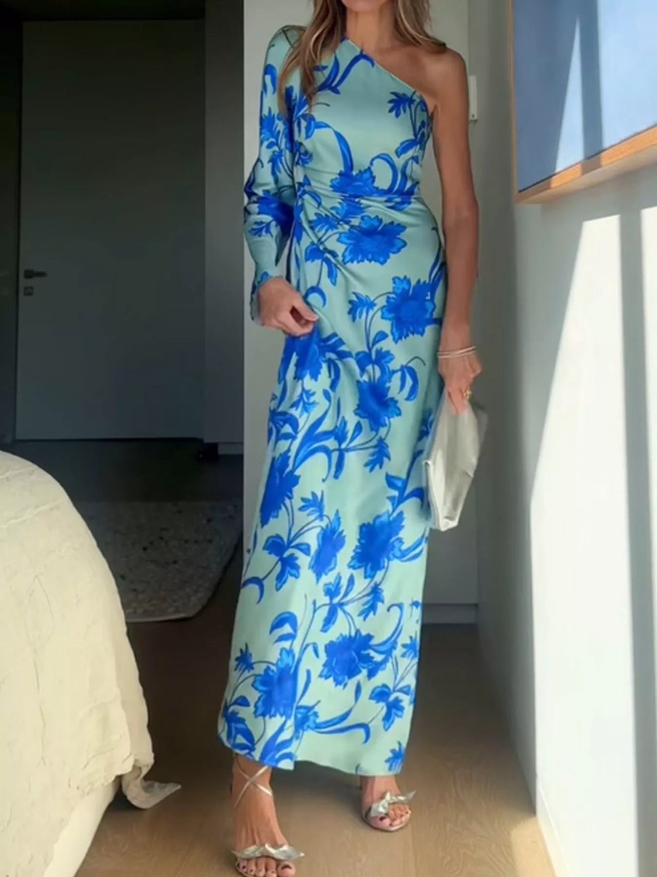 Floral Print One-Shoulder Maxi Dress by Trendsi