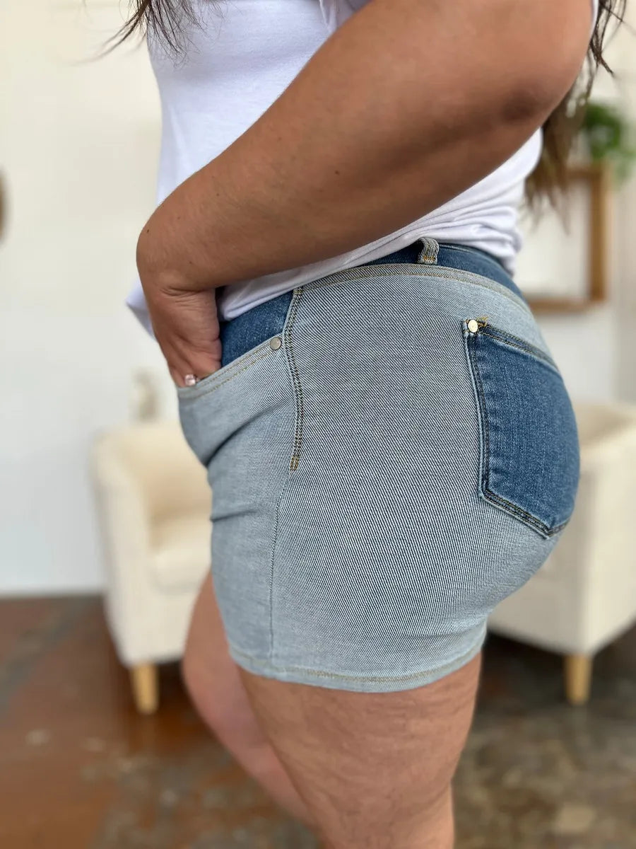 Judy Blue Full Size Color Block Denim Shorts by Trendsi