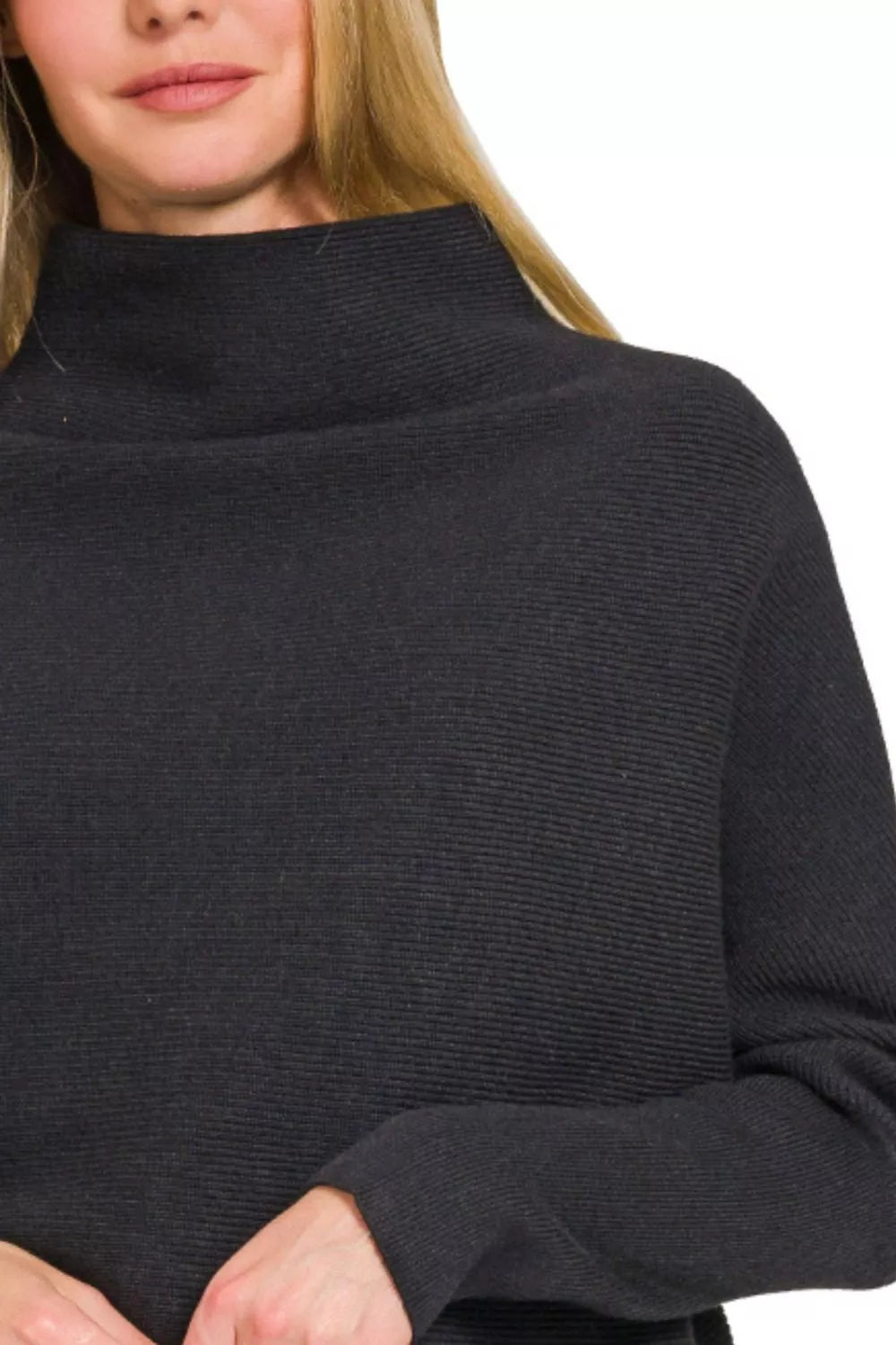 Zenana Viscose Dolman Sleeve Mock Neck Sweater by Trendsi
