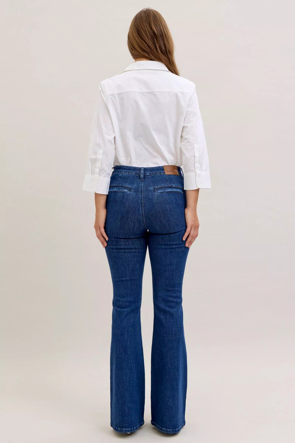 Judy Blue High Waist Flare Jeans with Front Patch Pockets by Trendsi