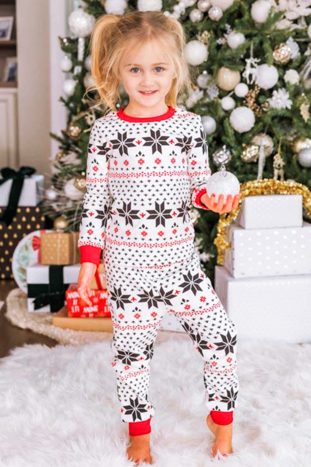 Snowflake Pattern Top and Pants Set by Trendsi