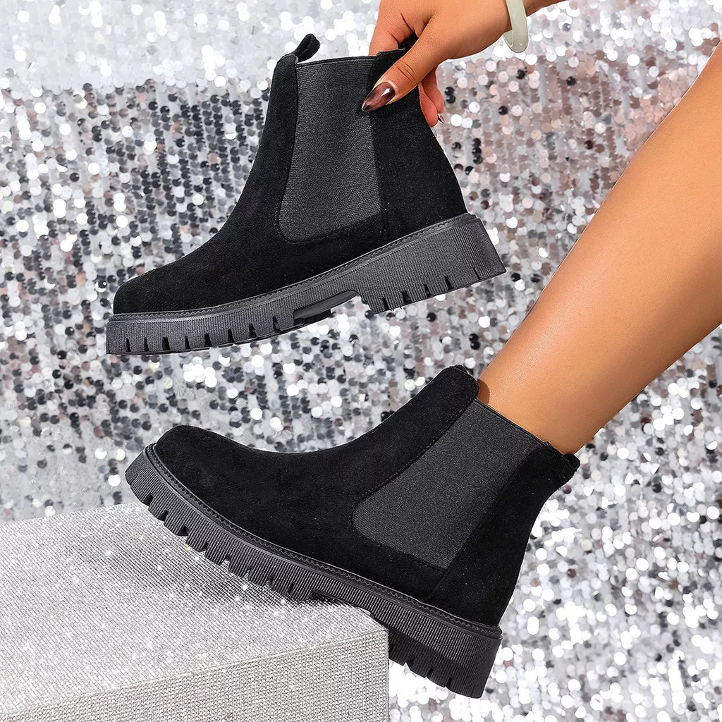 Elastic Side Panels Ankle Boots by Trendsi
