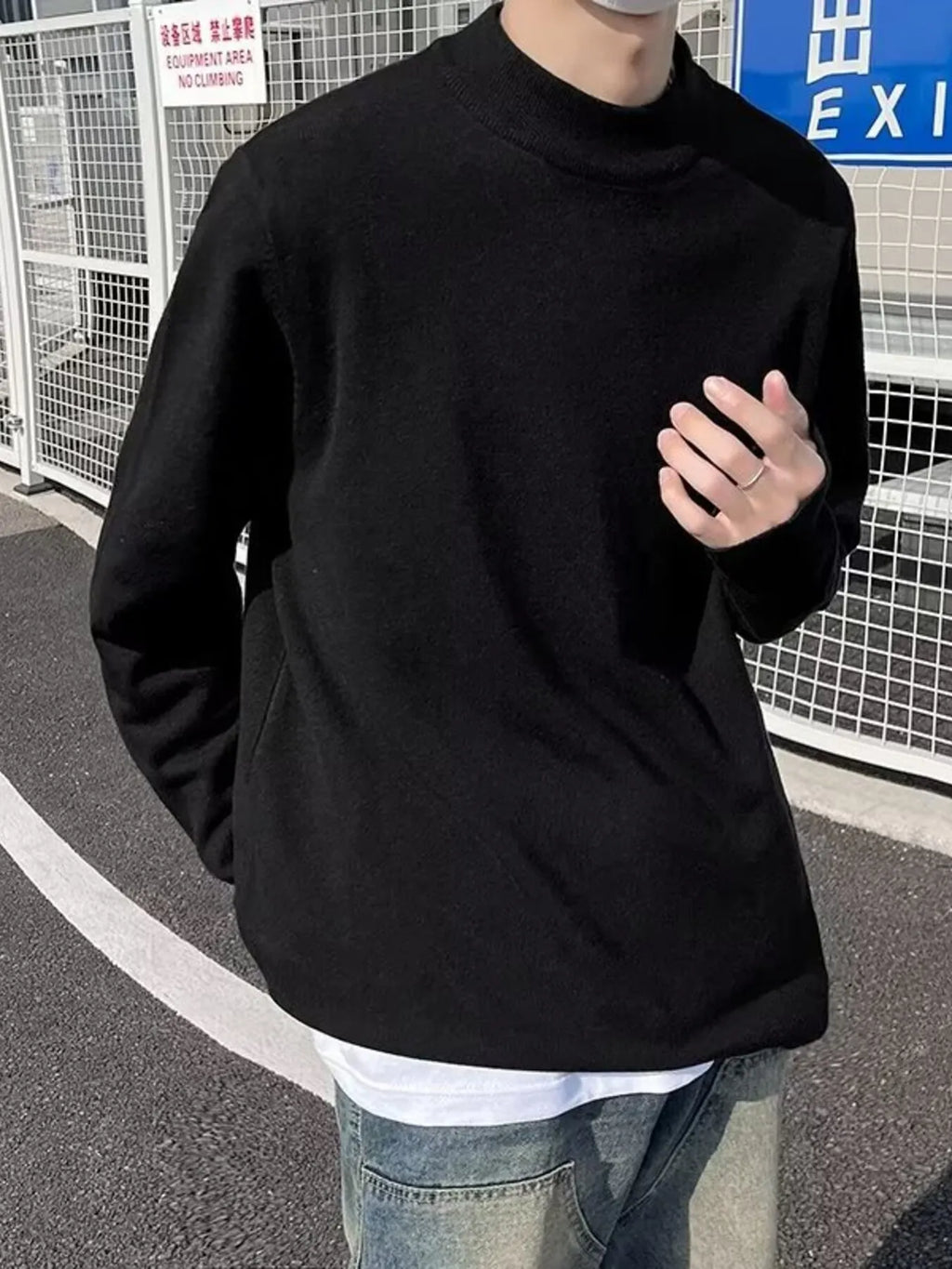 Men's Plus Size Mock Neck Long Sleeve Knit Top by Trendsi