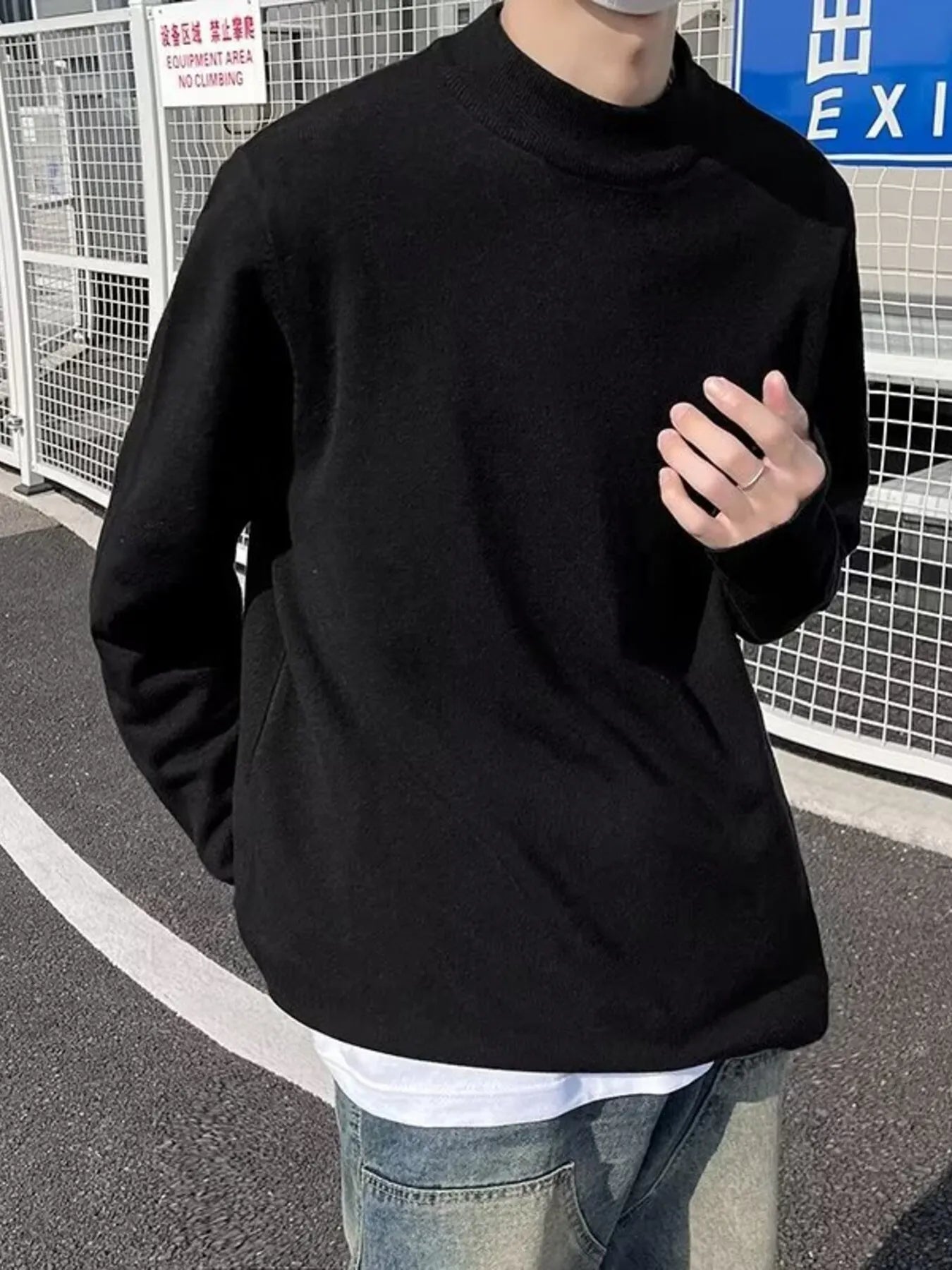 Men's Plus Size Mock Neck Long Sleeve Knit Top by Trendsi