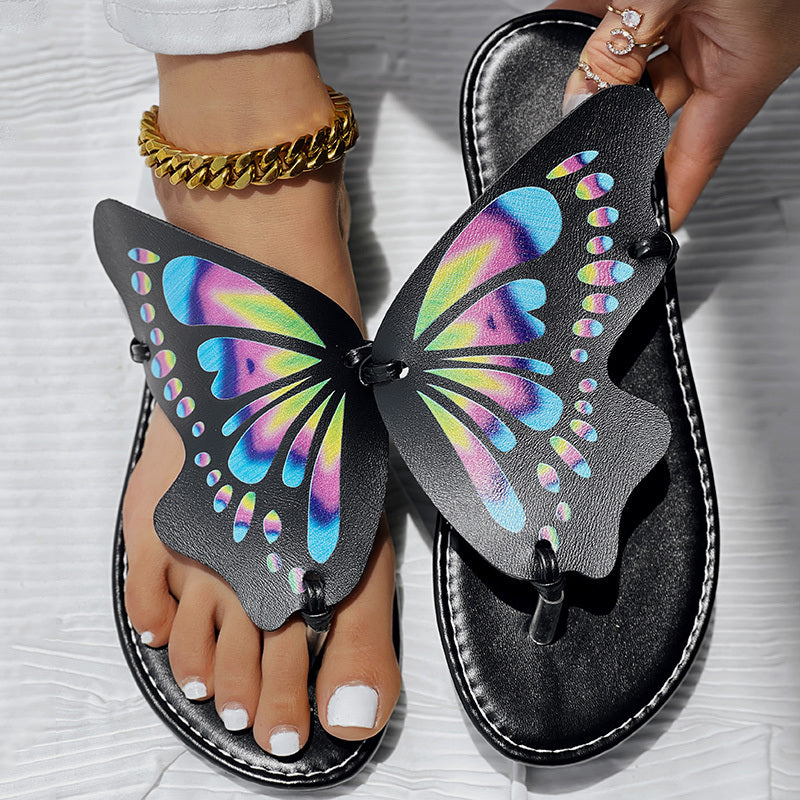 Butterfly Print Round Toe Flip Flops, Comfortable Summer Beach Shoes, Casual Women's Footwear, Perfect For Poolside And Daily Wear by DC-THE CEO