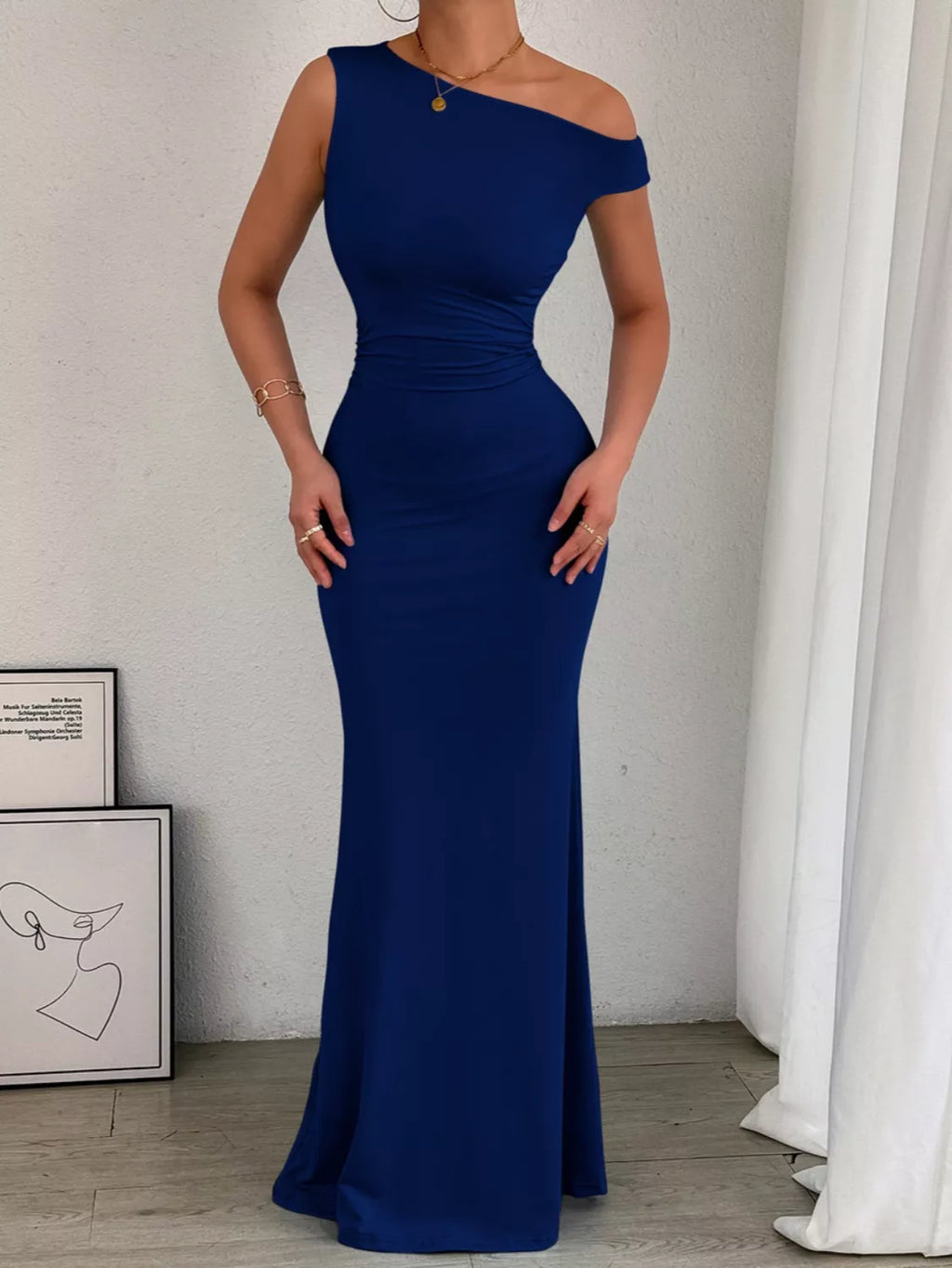 One-Shoulder Ruched Bodycon Maxi Dress by Trendsi