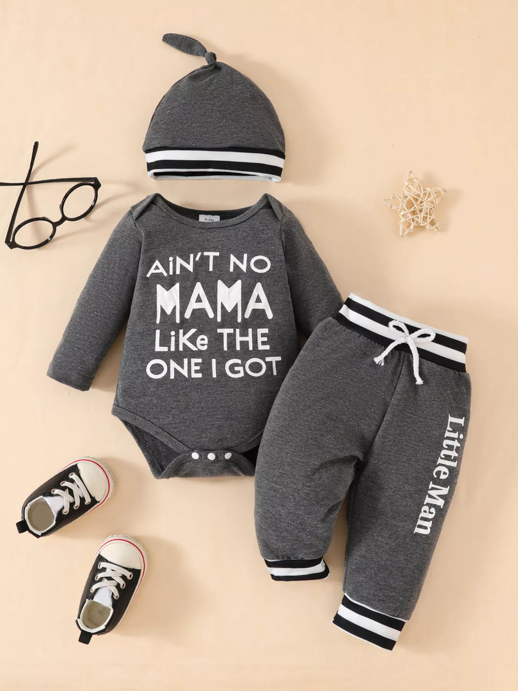 Children's Letter Bodysuit & Pants & Hat Set by Trendsi