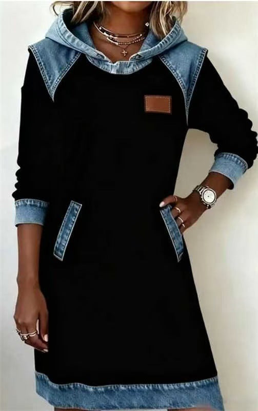 Best Seller Denim Color Matching Ladies Hoodie Skirt by DC-THE CEO