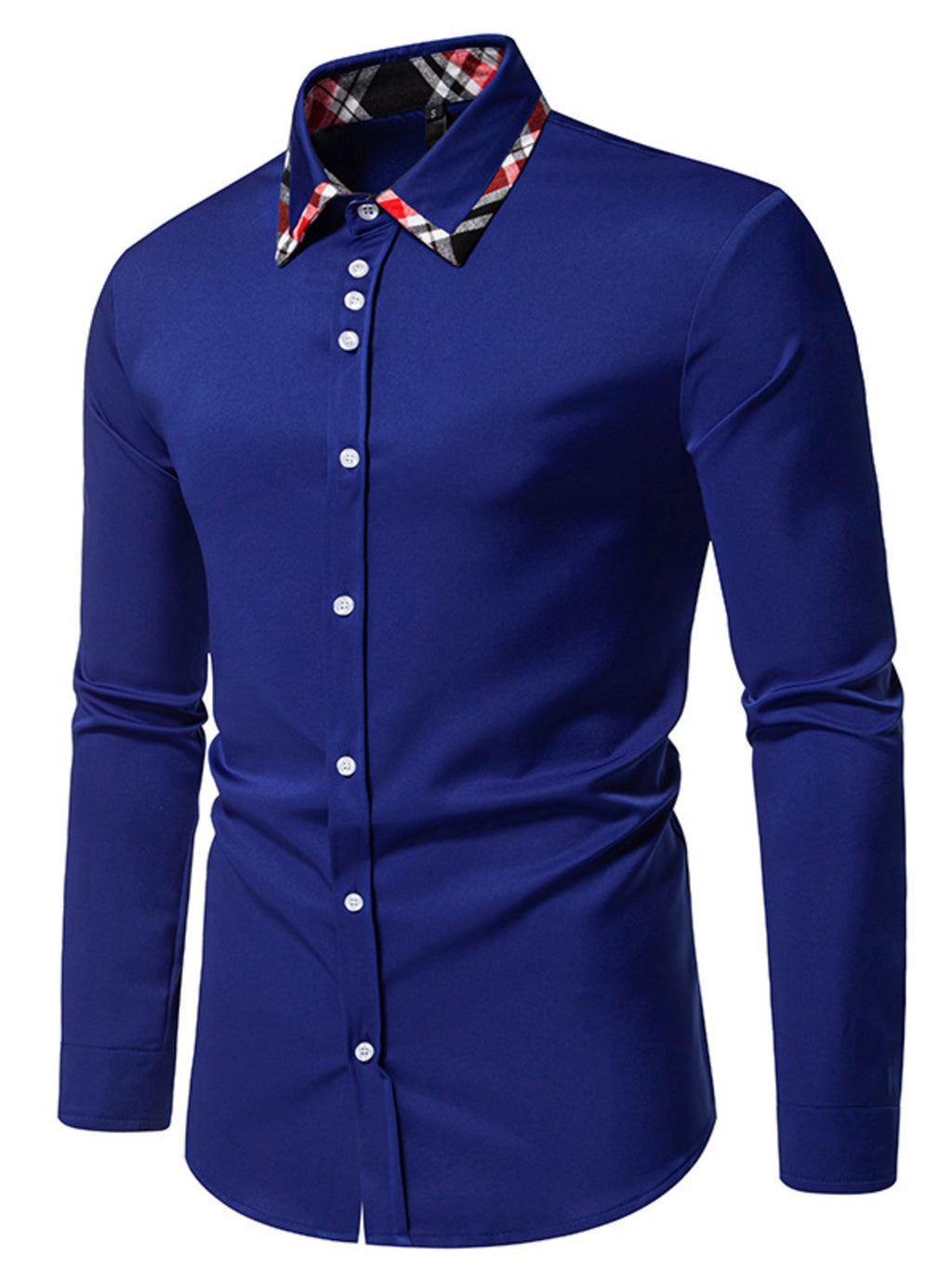 Men's Slim Fit Long Sleeve Plaid Trim Shirt by Trendsi