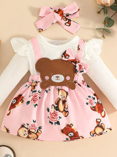 Children's Bear Long Sleeve Dress with Headband by Trendsi