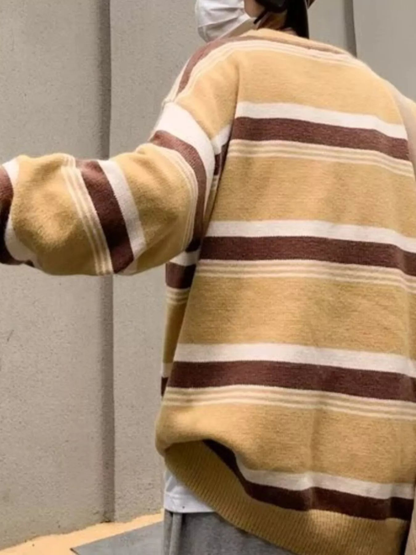 Men's Striped Knit Dropped Shoulder Sweater by Trendsi