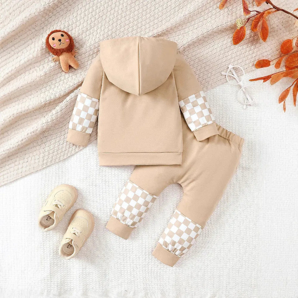 Checkered Long Sleeve Sweatshirt and Pants Set by Trendsi