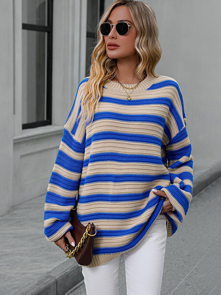 Striped Dropped Shoulder Sweater by Trendsi
