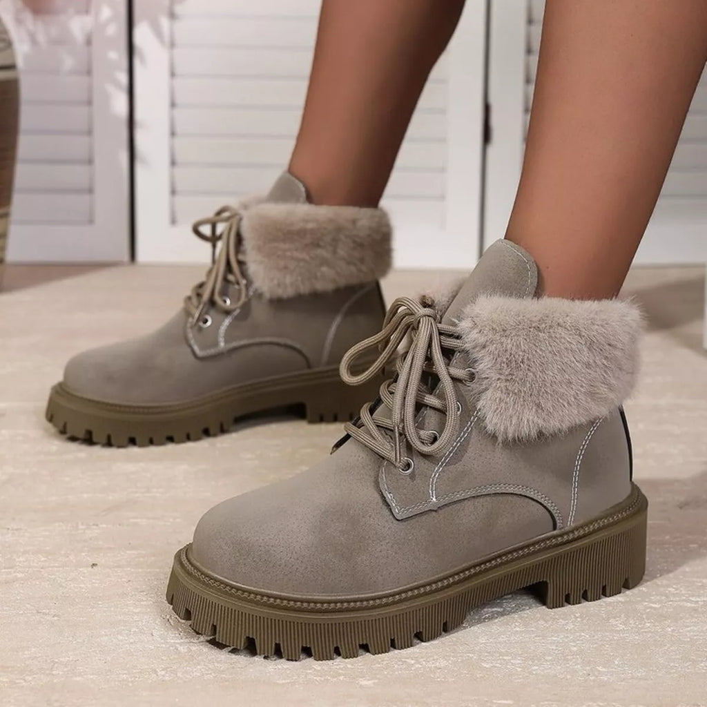 Lace Up Round Toe Block Heels Boots by Trendsi