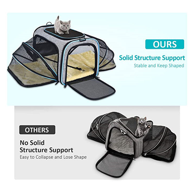 Carrier For Cat Pet Airline Approved Expandable Foldable Soft Dog Carrier Opened Doors Reflective Tapes Cat Travel Bag by DC-THE CEO