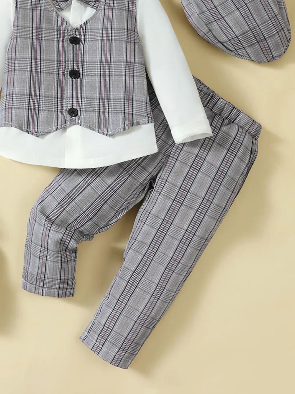 Hat, Long Sleeve Shirt, Plaid Vest and Pants 4-Piece Set by Trendsi