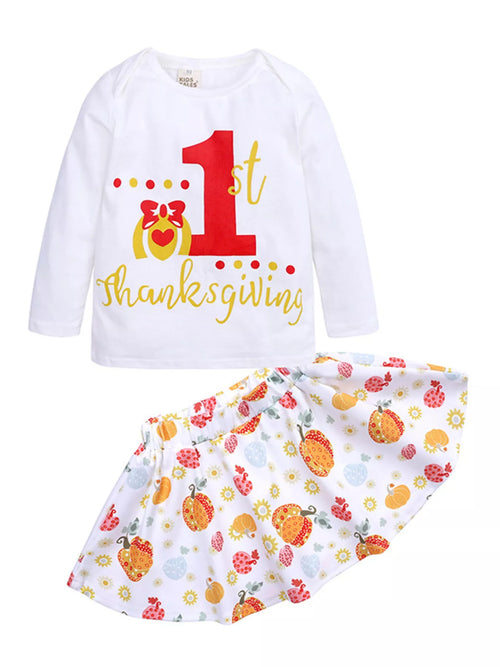 Children's First Thanksgiving Top and Skirt Outfit Set by Trendsi