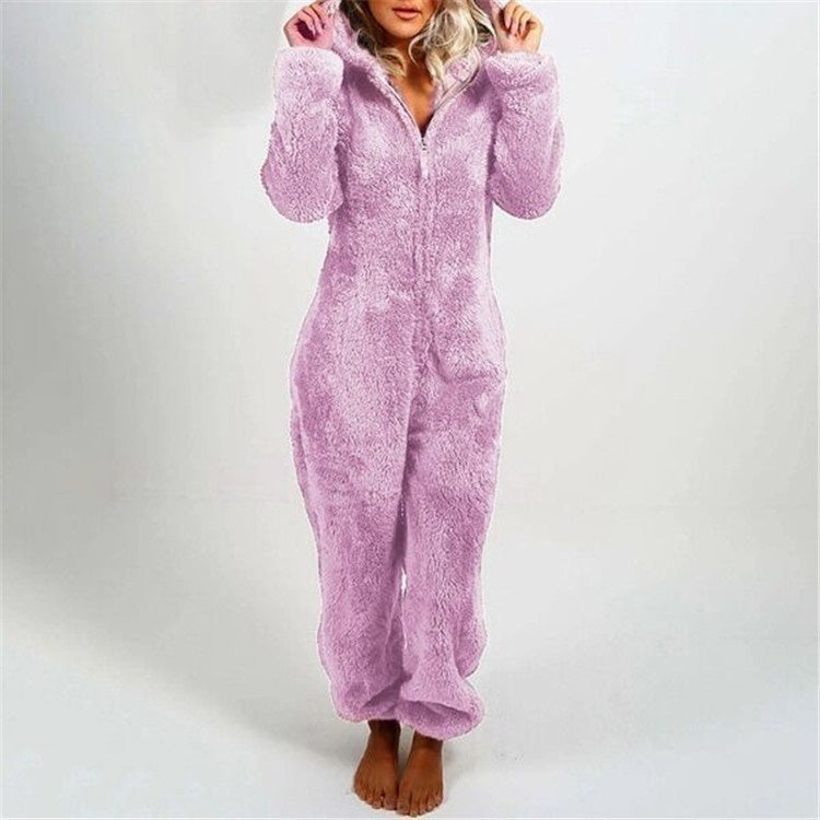Fleece-lined Thickened Furry Jumpsuit Hooded Pajamas by DC-THE CEO