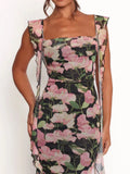 Floral Print Ruffle Trim Bodycon Maxi Dress by Trendsi