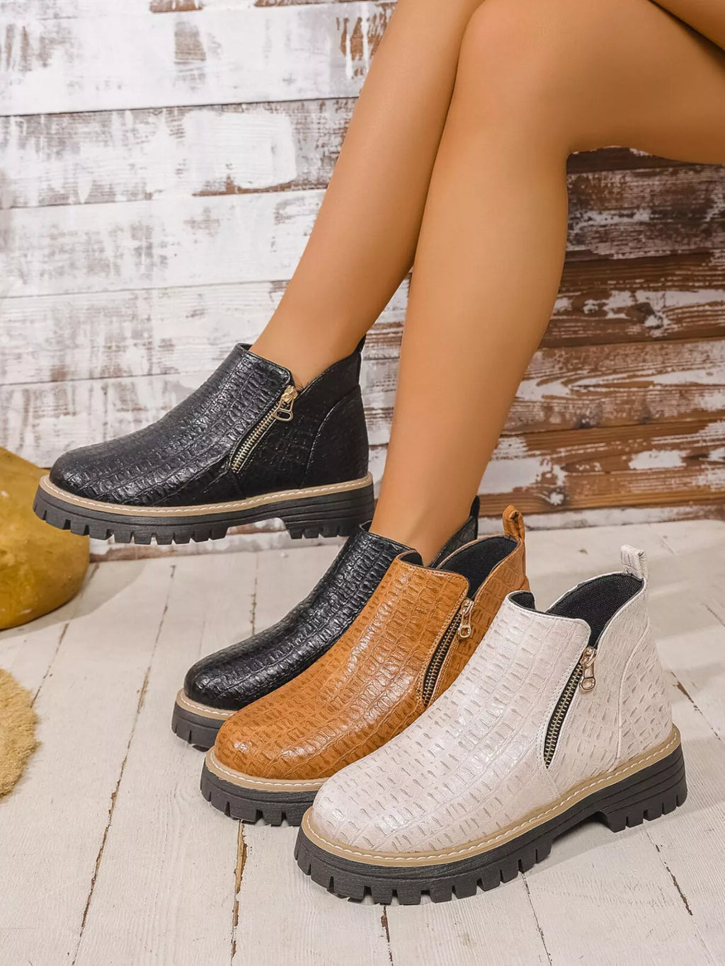 Round Toe Side Zip Ankle Boots by Trendsi
