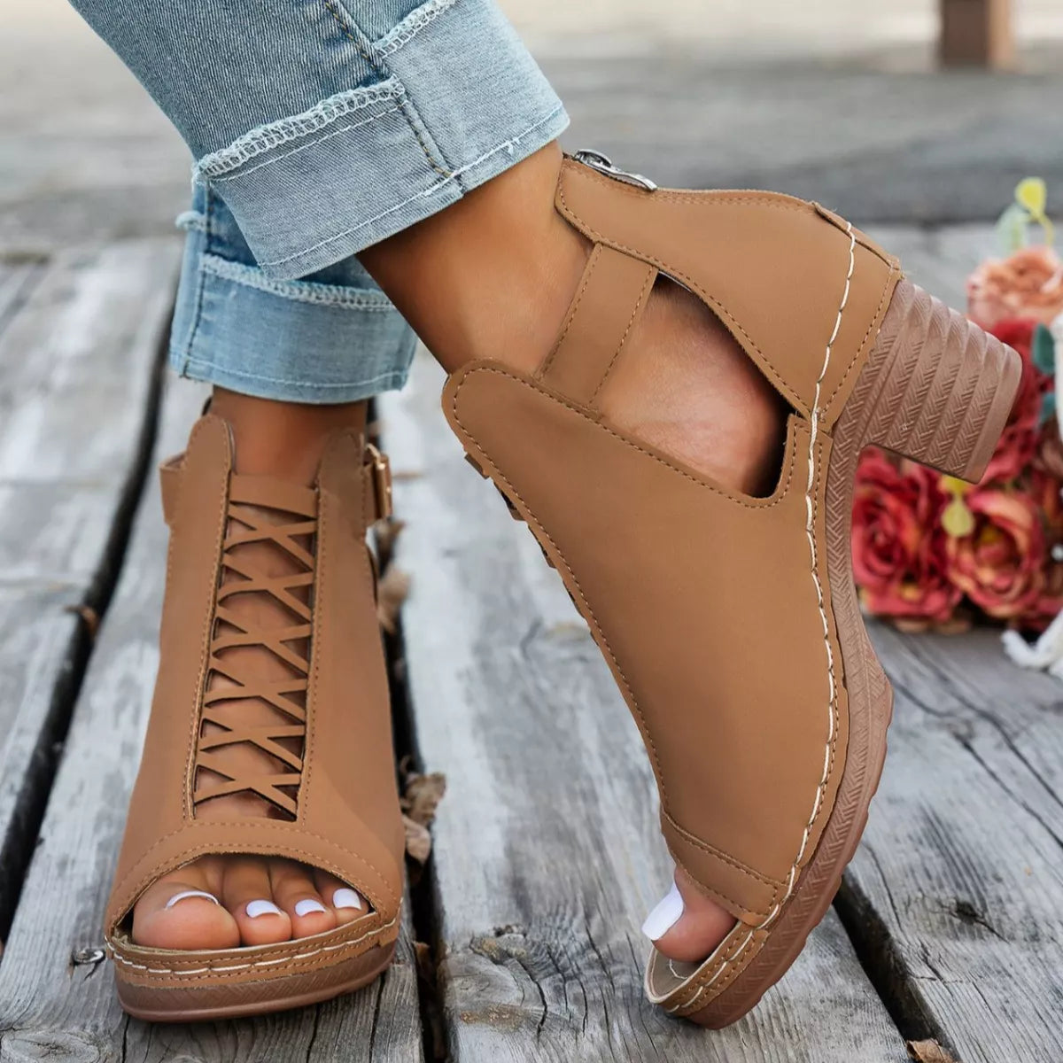 Buckle Block Heels Sandals by Trendsi