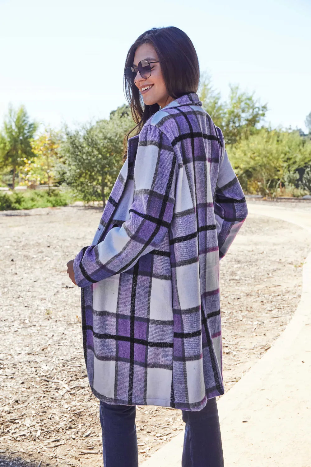 Double Take Full Size Plaid Button Up Lapel Collar Coat by Trendsi