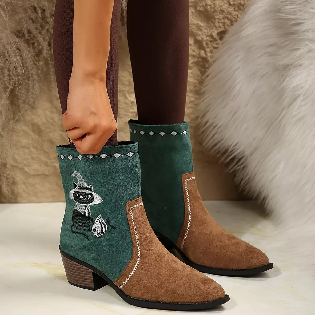 Western Cowboy Boots with Embroidered Design by Trendsi