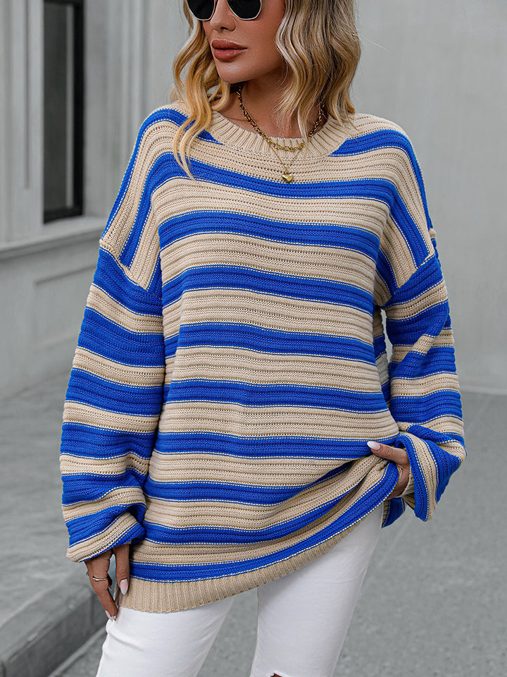Striped Dropped Shoulder Sweater by Trendsi