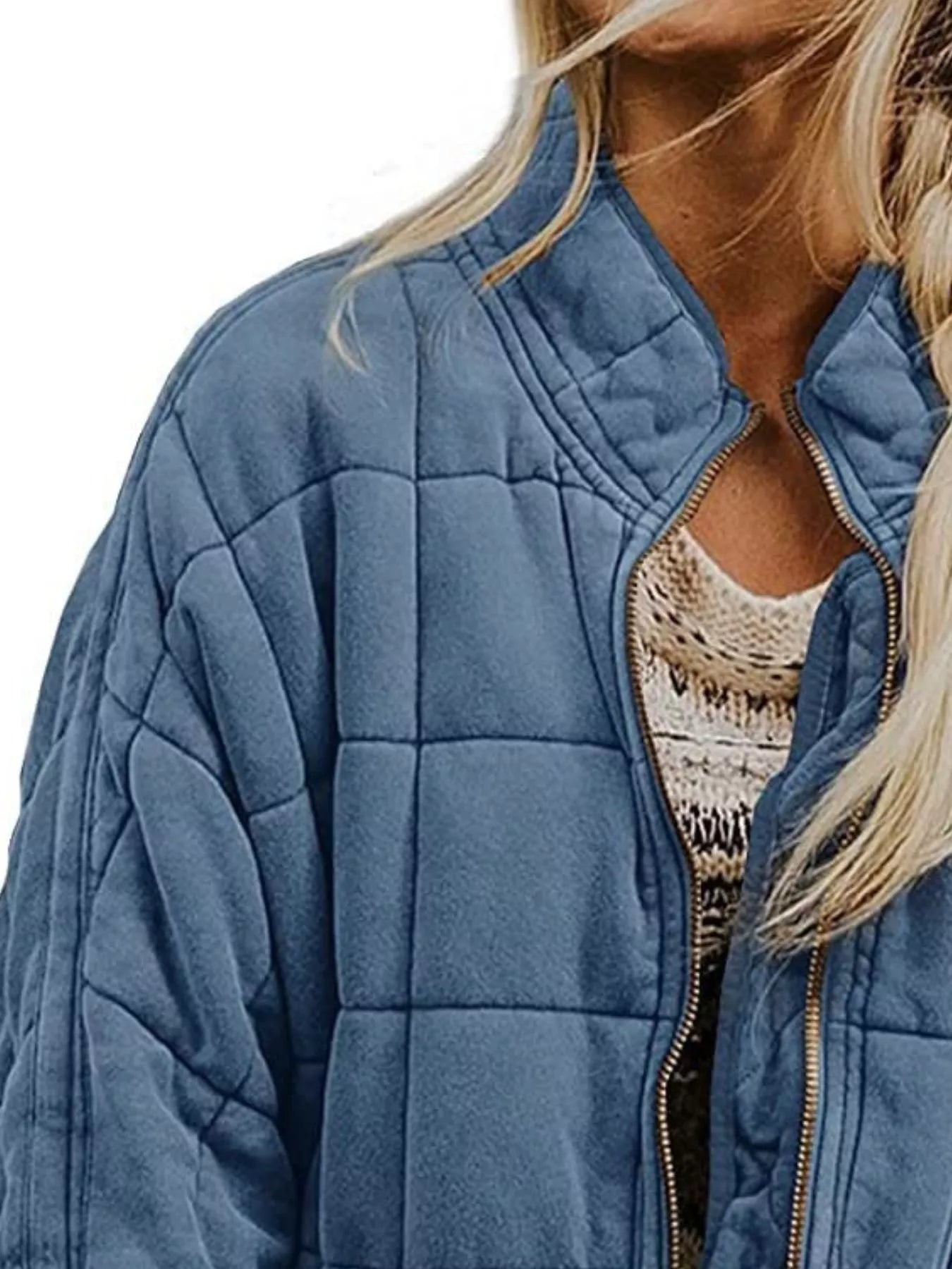 Full Size Zip Up Quilted Bomber Jacket Plus Size by Trendsi