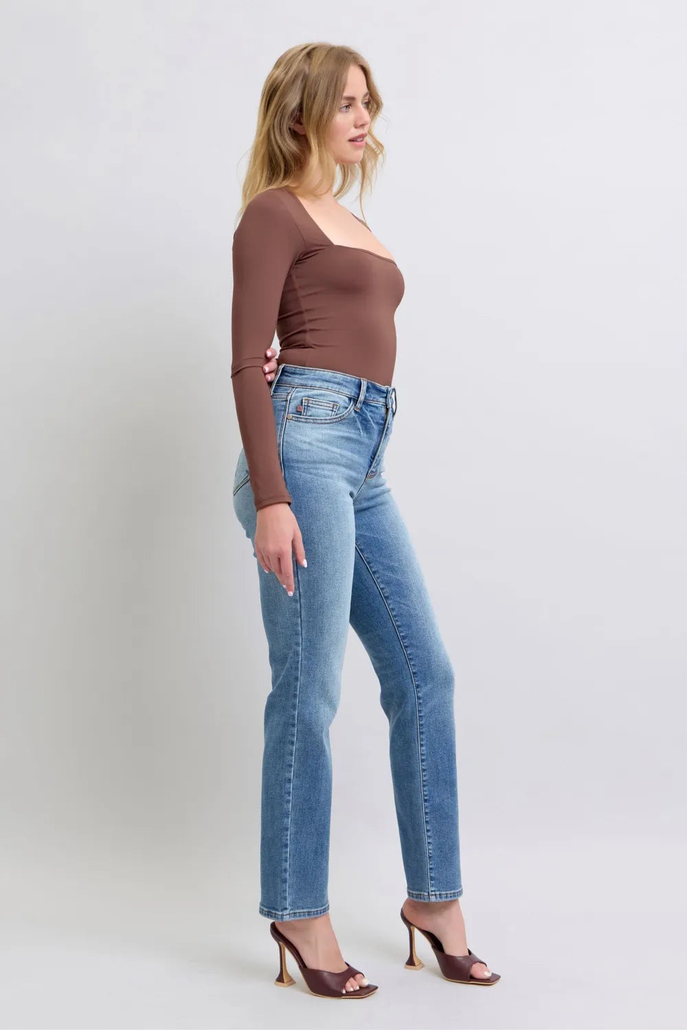 Judy Blue Full Size Run Vintage Wash Thermal Straight Jeans by Trendsi