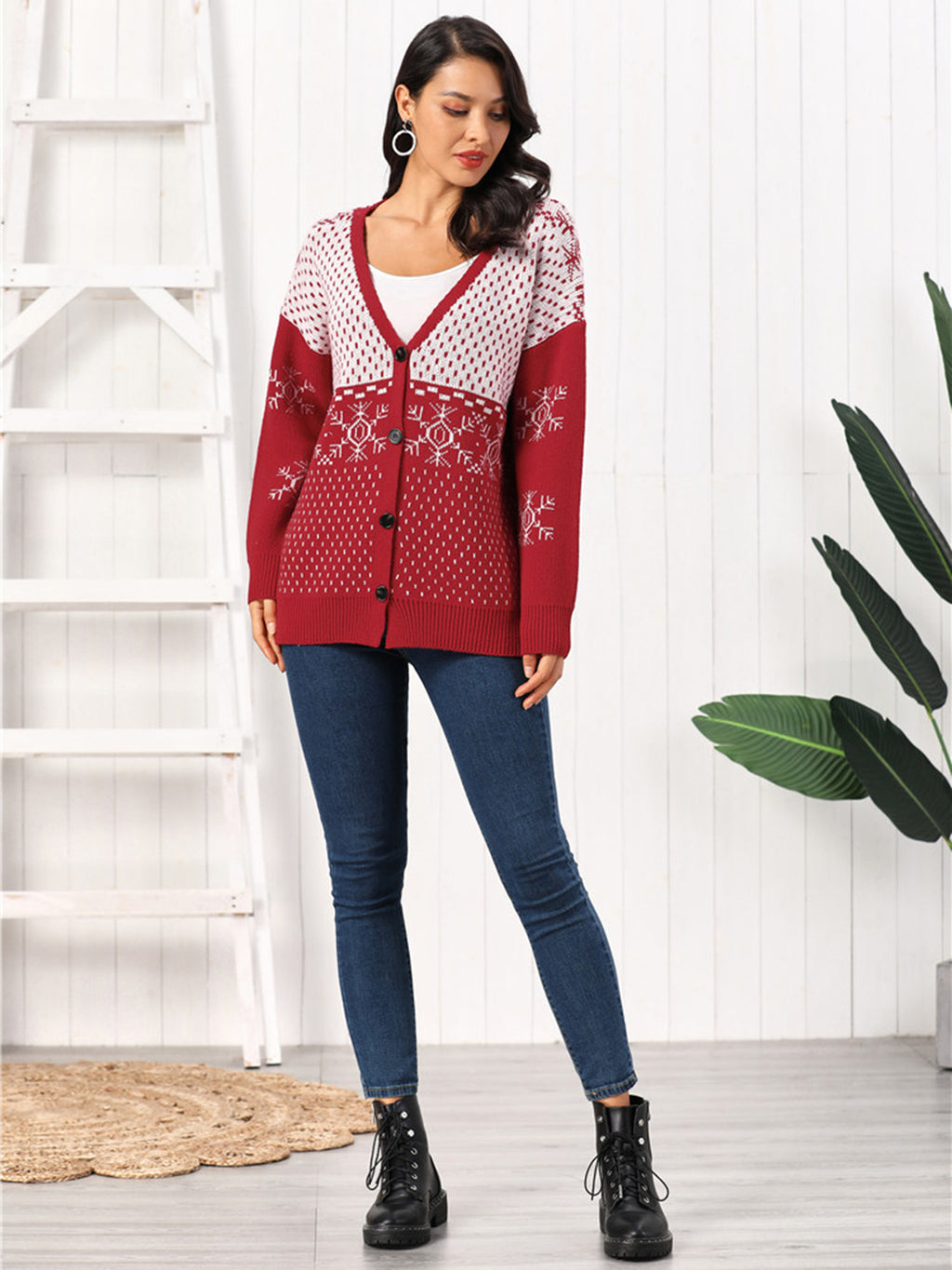 Snowflake Button Down Cardigan by Trendsi