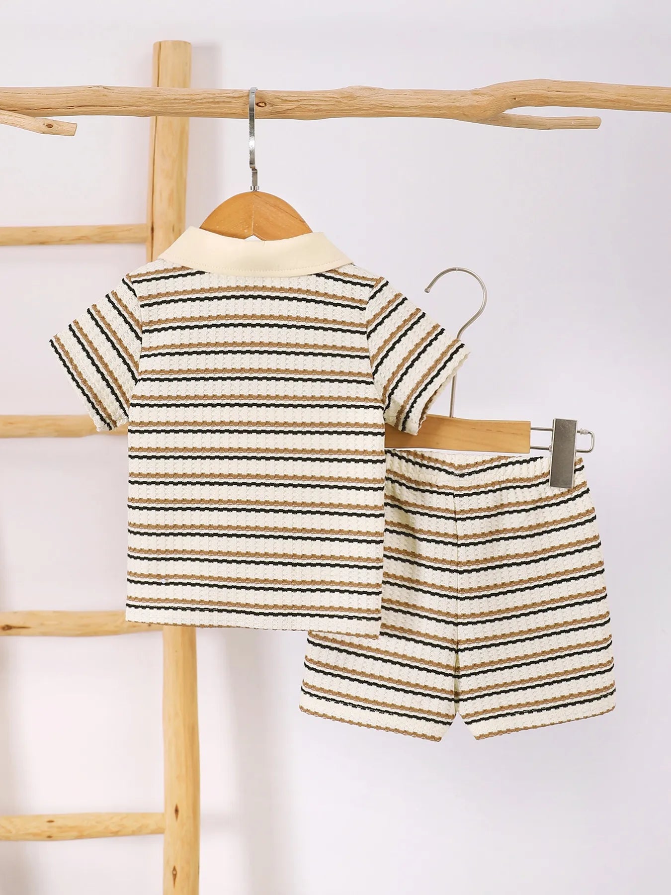 Children's Striped Short Sleeve Polo and Pants Set by Trendsi