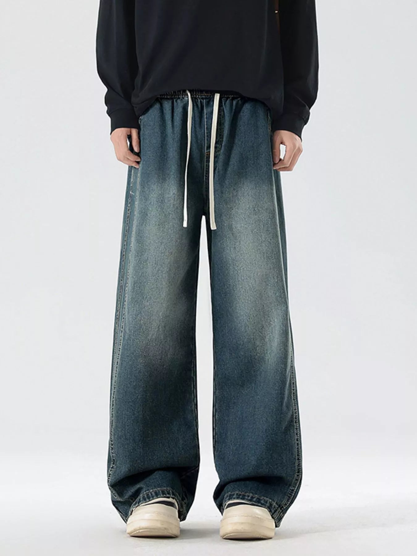 Men's Full Size Wash Wide Leg Jeans Plus Size by Trendsi