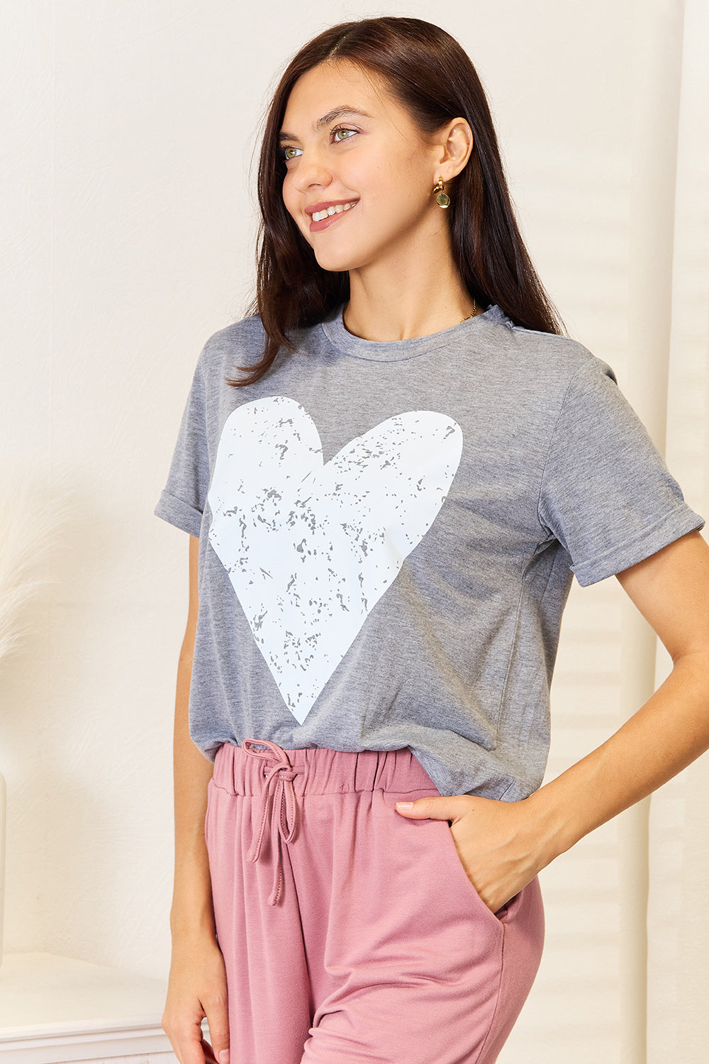 Simply Love Heart Graphic Cuffed Short Sleeve T-Shirt by Trendsi